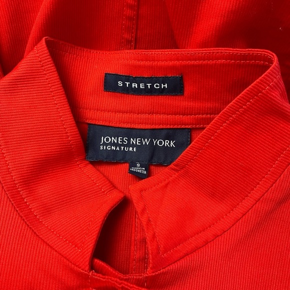 💋 Jones New York Signature Stretch Bright Red (Orange) Sm Big Button Blazer - Picture 5 of 6